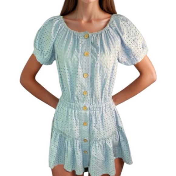 Moiu Muse Blue eyelet Mini Dress Cottagecore new with tag prairie casual - Picture 1 of 8
